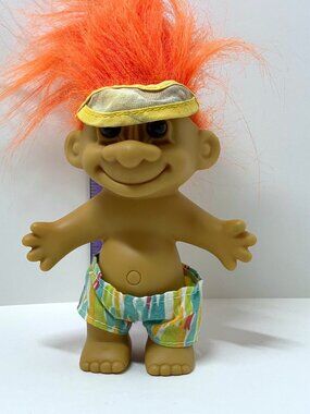 Russ Berrie Troll Doll Orange Hair Vintage 5" w/ Shorts Visor